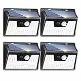 4 Pezzi Luci Solari Esterno 140 LED Lampade da Parete con Sensore di Movimento, 3 Modalità Impermeabile LED Esterno Wireless di Sicurezza per Giardino