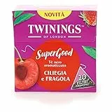 Twinings, SuperGood, Tè Nero Aromatizzato alla Ciliegia e Fragola, Sapore Dolce dalle Note Profumate e Delicate, frutti rossi, 1 Confezione da 20 Filtri
