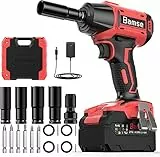 Bamse Avvitatore a Impulsi Brushless, Avvitatori a Massa Battente 550Nm, 4.0Ah Batteria 21V, 3 Velocità, LED Luce con 4 Chiavi A Bussola, 6 Punte da Trapano, 1 Adattatore Esagonale per Auto e Casa