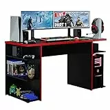 Madesa Scrivania Gaming, Scrivania per Computer, Ufficio e Studio, Postazione di Lavoro, 136 x 60 x 75 cm, in legno - Nero/Rosso