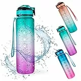 Weinsamkeit Bottiglia Acqua Motivazionale 1000ML, Bottiglia Acqua Sportiva 1Litro con Cannuccia, Senza BPA Tritan Borraccia per Bambini Scuola Sport Palestra Ciclismo Ufficio (Verde)