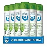 Infasil Deodorante Spray Neutro Sensazioni Naturali Fragranza con Olio Essenziale, Antimacchia, Senza Sali di Alluminio, 6 Deodoranti da 150 ml