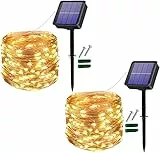 Luci Solari Esterno,[2 Pezzi] Useber 12M 120LED LED Catena Luminosa Esterno Filo Luci Led,8 Modalità Impermeabile Luci Natale Esterno per Balcone,Giardino,Terrazza-Bianco caldo