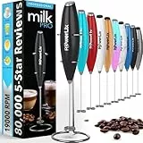 PowerLix Frullino Montalatte Elettrico Cappuccino - Schiumatore Latte con Supporto in Acciaio Inossidabile, 15-20s, Potente 19000rpm, Montalatte Manuale per Latte, Cappuccino, Caffè,Nero
