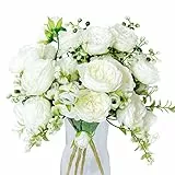 JUSTOYOU 4 mazzi di peonie artificiali con 20 fiori di peonie finte in seta, bouquet di rose per matrimoni, casa, tavolo, feste, decorazione per finestre (bianco)