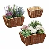 Relaxdays Vasi in Corteccia, Set da 3 Portafiori in Legno, per giardino, Terrazza & Davanzale, Decorazione, Naturale