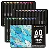 Zenacolor 60 colori Unici Pennarelli Punta Fine 0,4 mm - Pennarelli Ideali per i Mandala, Schizzi, Colorare e Disegnare