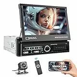 CAMECHO Autoradio 1 Din con 7 Pollici Motorizzato Schermo,Flip Out Touch Screen Radio Auto con Bluetooth FM USB AUX TF Mirror Link