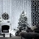 ANSIO Tenda di Luci Di Natale 304 LED Tenda Luminosa 3mx3m Cortina Luci Fatate 8 modalità luce catene luminose natalizie, adatto per Feste,Matrimoni Decorazioni Bianco Freddo