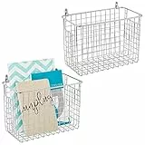 mDesign Set da 2 Mensole da parete in metallo – Grandi portaoggetti da appendere per ingresso, camera da letto, altri ambienti – Mensola svuotatasche per lettere, occhiali o accessori bagno – argento