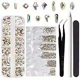 EBANKU Strass in Cristallo Per Nail Art, Cristallo AB Nail Art Decorazioni, 120 Cristalli Unghie e 1728 Strass AB Piatto Gemme Trasparenti con 1 Pinzette 1 Penne a cera 1 Lime per unghie