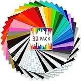 32 Fogli di Vinile Adesivo Permanente Trasferibile Carta - Vinile Permanente Cricut Adesivo,30.5 x 30,5 cm Vinile Plotter,Pellicola di Trasferimento in Vinile per Tazze, Vetro, Finestre,DIY,24 colori