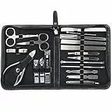 Kovira Set Manicure e Pedicure (19pz) - Set Tagliaunghie Professionale in Acciaio Inox per Cuticole e Unghie Unisex - Kit Manicure e Kit Pedicure Attrezzi con Lussuosa Custodia Viaggio in Ecopelle