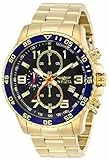 Invicta Specialty - Orologio da uomo in acciaio inossidabile con movimento al quarzo - 45 mm, Oro / Blu