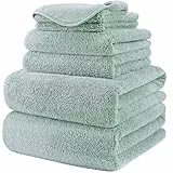Polyte - asciugamano bagno in microfibra anti-pelucchi - ad asciugatura rapida - set 6 pezzi (Verde Chiaro)