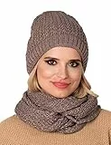 fil'loo CD-116 Cappello + Scaldacollo Completo Invernale Classico Monocolorato, Beige Scuro,Uni