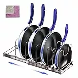 Masthome Scaffale per pentole regolabile, Scaffale per pentole estensibile con 7 scomparti, Scaffale per coperchio da cucina, Scaffale per pentole - Panno per la pulizia gratuito, Nero