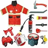 RedCarb Costume Pompiere Bambino Vestito Pompiere Bambino con Spruzzatore Accessori per Costumi da Vigile del Fuoco per Costume Carnevale Halloween per Bambini,12 Pezzi