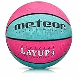meteor Pallone Basket Palla Basketball Taglia 4 - Bambini Giovani Perfetto per Allenamento e Divertimento - Gonfiabili Pallacanestro Mini - Layup (4, Rosa/Blu)