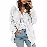 Giacca in pile da donna, lunga con cappuccio, verde, nero, calda, 50, blu, per l'autunno, per le mezze stagioni, per le attività all'aria aperta, in pile, invernale, invernale, bianco, s