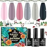 Smalto Semipermanente, Kastiny 6 Colori Smalti per Unghie UV LED, con Base e Top Coat, Kit Manicure Nail Polish Classico Rosa Nudo