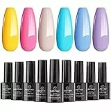 Smalto Semipermanente, Kastiny 9PCS Gel Unghie UV LED, con Base e Top Coat, Kit Manicure Smalti per Unghie Caramella Blu Chiaro di Marca