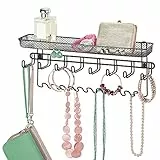 mDesign Porta gioielli da appendere – Espositore per gioielli in metallo con 19 ganci – Ideale espositore bigiotteria porta orecchini, anelli, occhiali, collane e accessori – nero