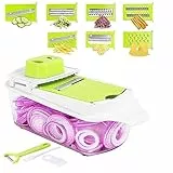Mandolina per Verdure, Multifunzione Mandolina Professionale con 7 Lame in inox, Affettaverdure Tagliaverdure con Contenitore, Mandolina Affettatrice per Patate/Pomodoro/Cipolla/Peperoni/Aglio