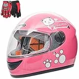 ZJRA Scherza Il Casco, Casco del Motociclo per I Bambini, Motocicletta Mezza Caschi, Moto Ciclomotori Ragazze dei Ragazzi Bambini Childs, 3 Colori di Stile per Choice,Rosa