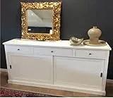 Mar.c.a. Design - Credenza Soggiorno, Legno di Pioppo Bianco Elegante, Credenza Arte Povera, Mobile Soggiorno, 2 Ante Scorrevoli e 3 Cassetti - Made in Italy - Misura 200x50x90h