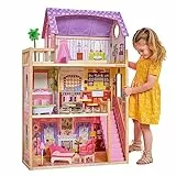 KidKraft Casa delle Bambole in Legno Kayla per Bambole di 30 cm con Accessori e Mobili Inclusi, Casa a 3 Livelli di Gioco, Giocattolo per Bambini 3+ Anni, 65092, Esclusivo Amazon