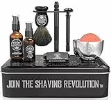Set da Barba Uomo - Include Rasoio di sicurezza a Doppio Filo, Supporto, Ciotola, Balsamo Dopo-Barba, Olio Pre-Rasatura, Pennello di Tasso - Set Rasoio di Sicurezza