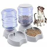 Czemo Set di Mangiatoia Automatica per Animali Domestici, Distributori Automatici di Cibo/Acqua per Gatti e Cani, Alimentatore Grande capacità 3.8L (Grigio)