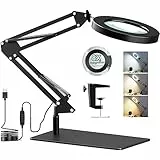 Lampada da Scrivania Ingrandente LED 8X con Base e Morsetto,Lente d'ingrandimento con Luce e Supporto 3 Modalità di Colore e 10 livelli di Luminosità Lampada Estetista con Braccio Snodabile Regolabile