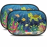 Tendine parasole bambini CARAMAZ Buio Ottimale con protezione UV certificata - Parasole bambini accessori auto, 2 pezzi 51x31cm, tende da sole per esterno, protezione solare raggi UV - Tartaruga