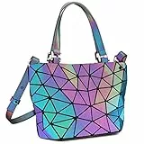 Tikea Borsa a tracolla - Grande borsa geometrica luminosa olografica moda borsa a tracolla, regolabile convertibile Satchel per le donne ragazze signore, riflettente, S