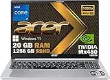 Acer Notebook SSD slim, Intel i7 di 11Gen 4 core 4.7ghz, RAM 20GB, SSDHD da 1256GB, display 15.6 FullHD, NVIDIA Geforce MX450, cover in alluminio, Wi-Fi 6, hdmi, Win 11 Pro, Pronto all'Uso, Gar. Ita
