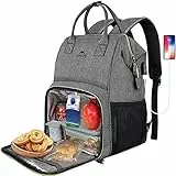 MATEIN Pranzo Zaino Donna, Porta PC 15,6 Pollici con Scomparto Lunch Isolato, da Viaggio con Porta USB, Zaino Impermeabile Borsa Termica Porta Pranzo per Uomo Lavoro Picnic, Grigio