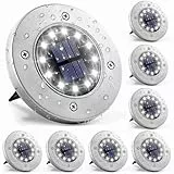 ZWOOS Luci da terra solari, 8 Pezzi 12 LED Luci per sentieri, Faretti Solari da Terra Impermeabili IP65 per Giardino, Terrazza (Bianco)