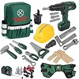 deAO Kit di Strumenti da Lavoro Include Zaino, Trapano, Casco Giocattolo e Altri Accessori Inclusi - Set di Imitazione per Bambini