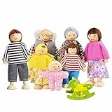Watme Felice Famiglia di Bambole di Legno Set di 7 Pupazzi Flessibili