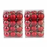 DWQuee - Palline di Natale da 30 mm, 48 palle infrangibili per decorazioni natalizie, decorazioni da appendere, festival e vacanze, plastica, Rosso., 30 mm