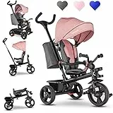 Lionelo Haari 2in1 Bicicletta Triciclo e Passeggino Fronte Mamma o Fronte Strada Regorabile Compatto con Borsa Spaziosa e Portabibite Barra di Sicurezza Cinture a 3 Punti da 1 Anni Fino a 25kg (PINK)