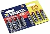 Varta 4706101428 Longlife Max Power (Max Tech) Batteria Alcalina, Stilo AA LR6, 1,5 V, Confezione da 5+3 Pile - Il design può variare, Confezione risparmio, Promozionale