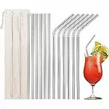 Metal Cannucce, 12 pezzi riutilizzabili cannucce (6 dritto + 6 curvo), 21cm con 2 spazzole di pulizia e 1 sacchetto portatile di trasporto, per cocktail, latte, frullato, caffè freddo, tè a bolle