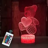 Yuragim Nice Dream Orsacchiotto Luce Notturna per Bambini, Regalo di San Valentino, Lampada da Illusione 3D Luce LED, Telecomando 16 Cambia Colore Dimmerabile, Regali per Ragazze Ragazzi Arredamento