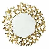 Baroni Home Specchio da Parete Decorativo con Cornice in Ferro, Specchio da Salotto o Camera da Letto, Farfalle Oro