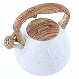 Cabilock Bollitore da tè in Legno Modello Maniglia Forte Fischio Teiera in Acciaio Inox Anti Caldo Maniglia E Antiruggine Fornello Top Whistling Bollitore da tè 3L Bianco