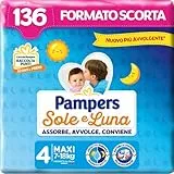 Pampers Sole e Luna Pannolini Maxi, Bambini Unisex, Taglia 4 (7-18 kg), 136 Pannolini