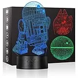 Lampada da notte a LED 3D - ZNZ 16 colori Lampada da tavolo a LED dimmerabile con telecomando per bambini, luci 3D Illusioni ottiche Lampada da tavolo per arredamento (Star Wars)